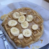Waffles with banana and peanut butter   at Bon Bonheur in Rhodes