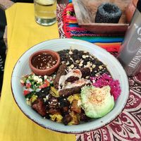 Mexican bowl with falafel at Los Trece Cielos in Tzununa