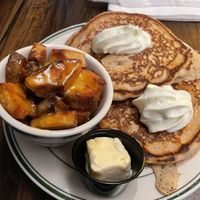 Pancakes and home fries with cheese   at the HOOT in Columbia