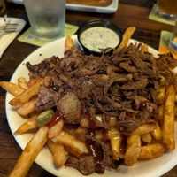 BBQ burger on cheese fries at the HOOT in Columbia