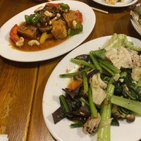 Sweet and sour cashew tofu and garlic veg  at Viet Nam Ao BaBa in Hiroshima