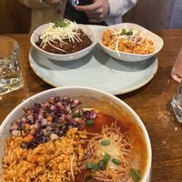 Vegan enchilada (front), vegan chilli con carne (back)   at Pepe's in Jindalee
