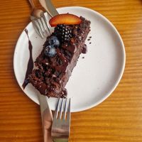 Chocolate cake at Sol Cozinha Vegetariana in Portimao