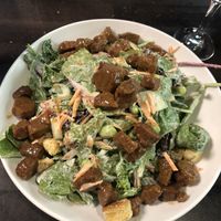 Garden salad, with vegan beef  at Slice of Vegas Pizza in Las Vegas