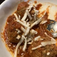 Half-eaten plate of meatless meatballs.  So good!   at Slice of Vegas Pizza in Las Vegas
