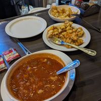 Pasta fagioli soup and Buffalo cauliflower bites at Slice of Vegas Pizza in Las Vegas
