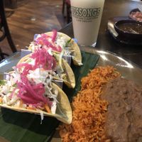 Vegan fish tacos and frozen margarita  at Hussong's Cantina - Mandalay Bay Shoppes in Las Vegas
