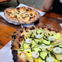 Meatball with caramelized onion and Zucchini ricotta pesto. at Vegan Pizza Land in Easthampton