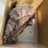 dubai chocolate cake from @veganbakies  at Vegan Pizza Land in Easthampton