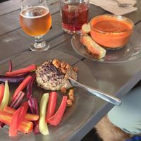 Vegan hummus plate (sub carrots for gluten free option) and vegan tomato bisque with cashew cream at Drumlin in Shoreline