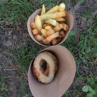 Fries and onion ring at Plant Bun in Turin
