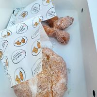 Sugar ugnut and red bean paste ugnut both vegan at Ugly Donuts & Corn Dogs in Pearland