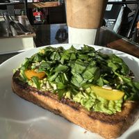 Avocado toast and tea (w oat milk)   at Windsor Lake Coffee in Windsor