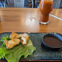 Cream cheese wantons. It came with 5 and I already ate 2 of them. at Saigon Vegan Bistro at Loving Hut - Virtual & Pop Up in San Diego
