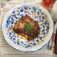 Americano cocktail & the parmigiana with vegan cheese substitution  at Pizzium - Via Arco in Milan