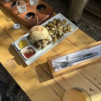 Vegan mushroom burger  at Cerveceria del Valle Sagrado in Cusco