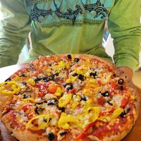 Vegan GF custom pizza at Homeslice Pizza in Homer