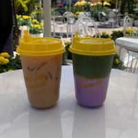 Buddha latte w/ almond milk & lavender matcha w/ oat milk   at La La Land in Santa Monica