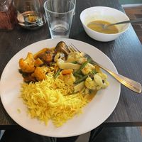 Persian Stew and something else that I cant remember the name of. Lentil soup up top.  at Fröjas Sal in Uppsala