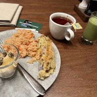 Overnight oats, fruittata, Oatmilk smoothie, fried ricee  at Blique by Nobis in Stockholm