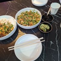 Side dishes: pickled cucumber and mushrooms at Tae Tae Tae (태태태) in Busan