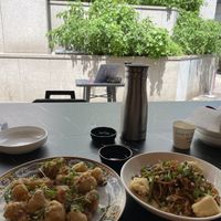 Vegan cauliflower chicken and knife cut noodles  at Tae Tae Tae (태태태) in Busan