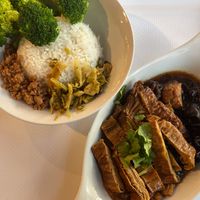 Customised version of the Brine Bean Curd Noodles dish (swapped out the noodles for rice) at Joyve Cafe in Auckland