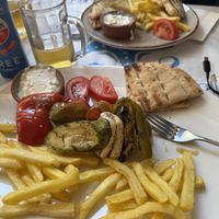 Veggie souvlaki (halloumi based 🙁)  at Meli Restaurant in Rhodes