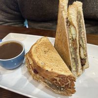 Christmas special stuffing roasties cranberry toastie with gravy vegan  at FUEL Shack in Halifax