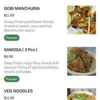 Vegan menu (Uber Eat Jun 2023)  at India Paradise in Windsor