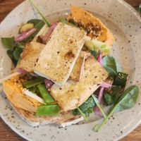 Hummus toast & extra tofu at Franziska in Budapest