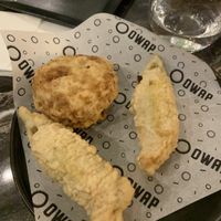 Frittatina carbonara veg e fiori di zucca ripieni  at OWAP in Naples