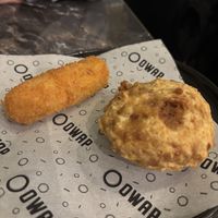 Crocchè e frittatina di pasta alla carbonara   at OWAP in Naples