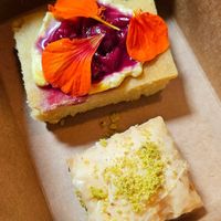 Hareesa and baklawa at Mishmish Souq in Oakland