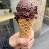 Vegan dark chocolate ice cream with cone  at De Martin in Salzburg