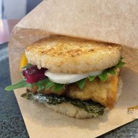The rice burger. Delicious   at Nakagawa Hatsumeido - 中川発明堂 in Kyoto