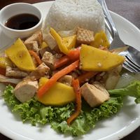 Mango tofu stirfry  at Pu Rock Cafe in Phnom Penh