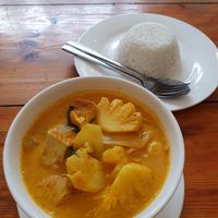 Khmer amok (it comes with rice) at Pu Rock Cafe in Phnom Penh