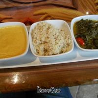 Stewed lentils, Basmati rice, and mixed seasonal greens with tomatoes at Sanaa in Lake Buena Vista