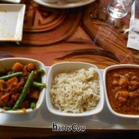 Vindaloo-style vegetables, Basmati rice, and spicy peas, chickpeas, and potatoes at Sanaa in Lake Buena Vista