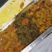 Rice and three 👌👌 - mixed veg, spinach & dhal   at Rice 'n' Three in Bolton