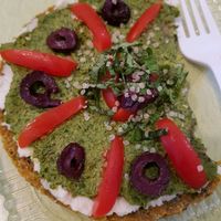 Mouthwatering raw greek pizza at Ionie Organic Cafe in Sarasota