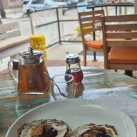 Chakra Tea and Banana Pancakes with Cashew Cream and Pekan nuts at Ionie Organic Cafe in Sarasota