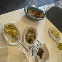 Fava beans, bread, artichoke and olives  at Zaferin Yeri Restaurant in Izmir