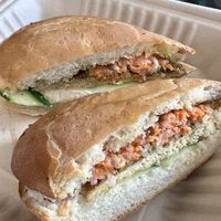 TOFU BANH MI - lemongrass grilled tofu, pickled carrots and radishes, ginger, scallion, Heidelberg bread   at Vine and Fig in Rome