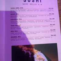 Vegan roll on menu at Restaurante Nami in Cartagena