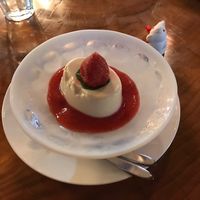 Silken tofu and strawberry sauce  at Rokaku Tea House - Hexagon Cafe  in Miyajima