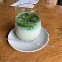 Matcha latte with soy milk  at Rokaku Tea House - Hexagon Cafe  in Miyajima