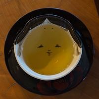Green tea in a beautiful teacup at Rokaku Tea House - Hexagon Cafe  in Miyajima