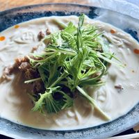 Noodles with soy milk and soy meat  at Rokaku Tea House - Hexagon Cafe  in Miyajima